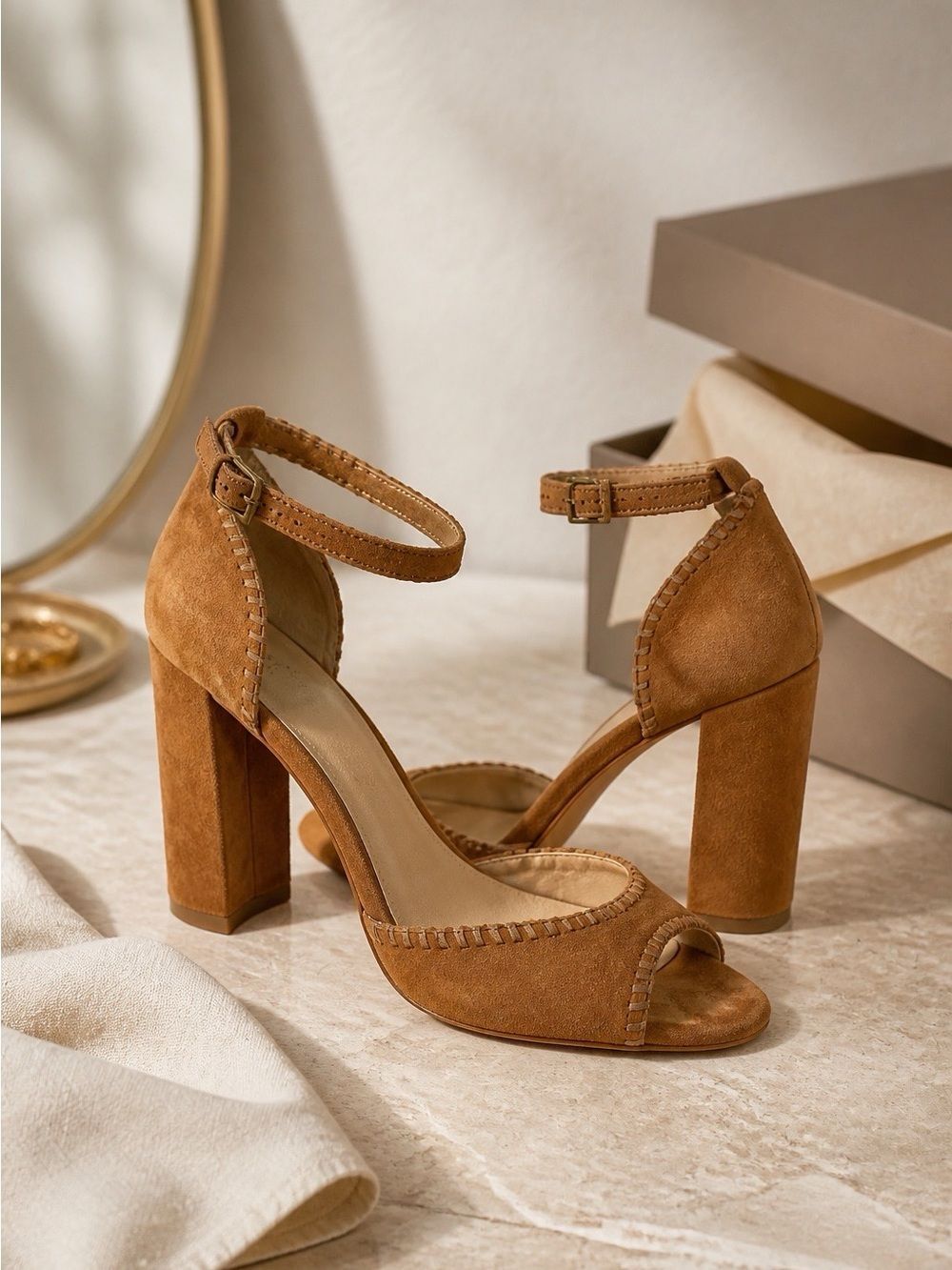 Aldo Women’s Ankle-Strap Block Heel Sandals - Brown Suede